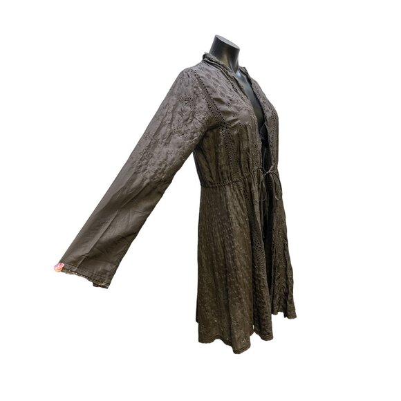 Johnny Was Vintage Dark Chocolate Embroidered Open Front Silk Cardigan - Picture 4 of 8